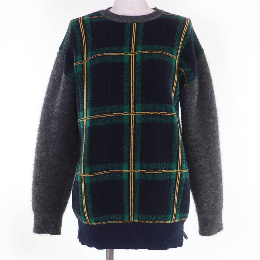 Great CELINE knit Cashmere Blend Phoebe Check Pattern Long Sleeve S 2 3N94/3594
