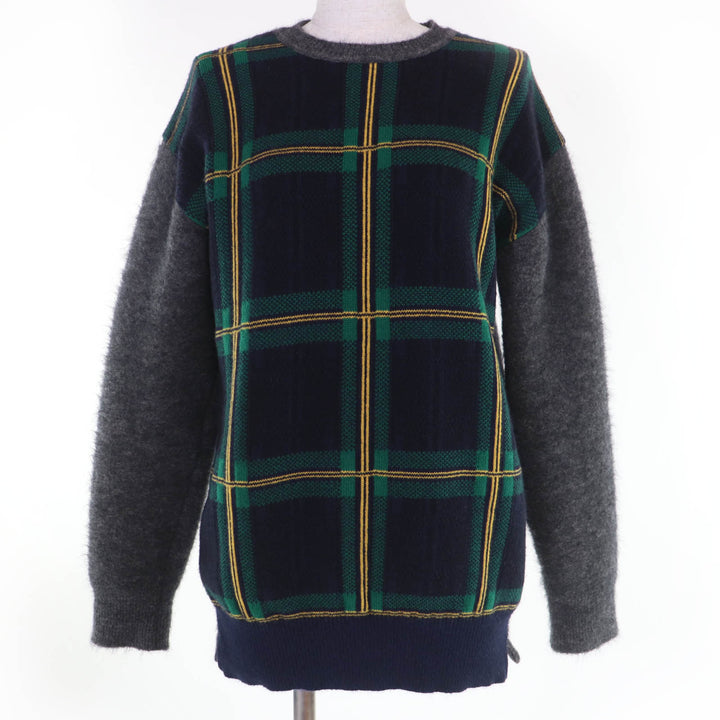 Great CELINE knit Cashmere Blend Phoebe Check Pattern Long Sleeve S 2 3N94/3594