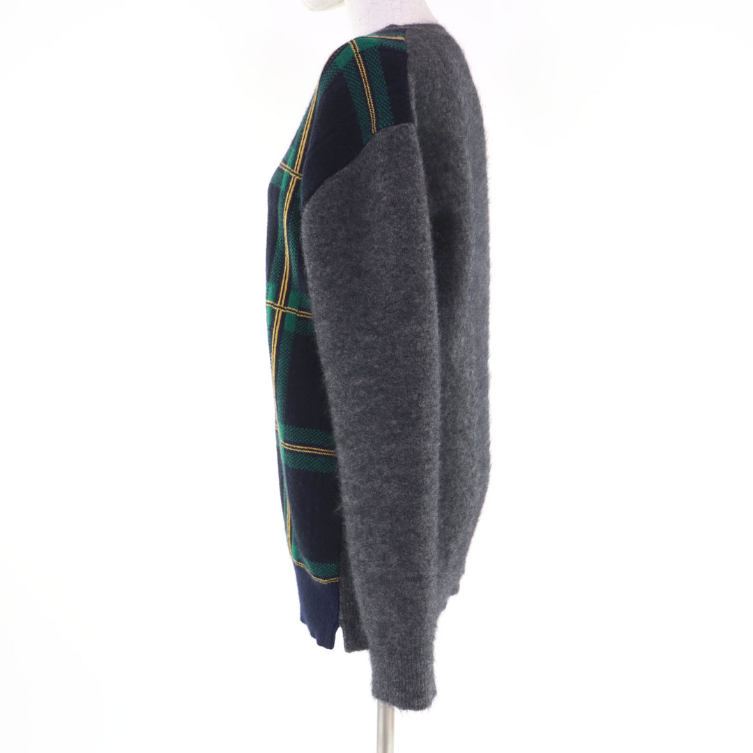 Great CELINE knit Cashmere Blend Phoebe Check Pattern Long Sleeve S 2 3N94/3594