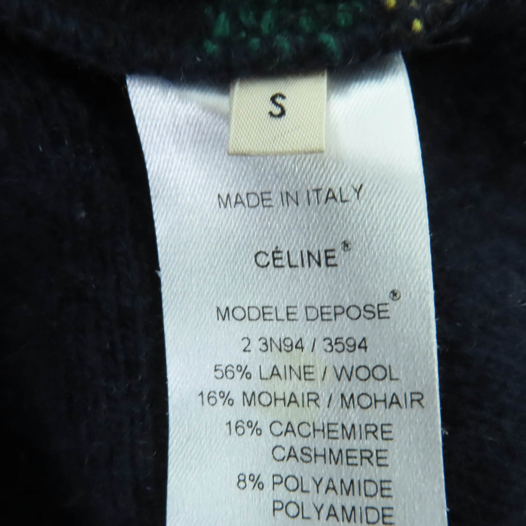 Great CELINE knit Cashmere Blend Phoebe Check Pattern Long Sleeve S 2 3N94/3594
