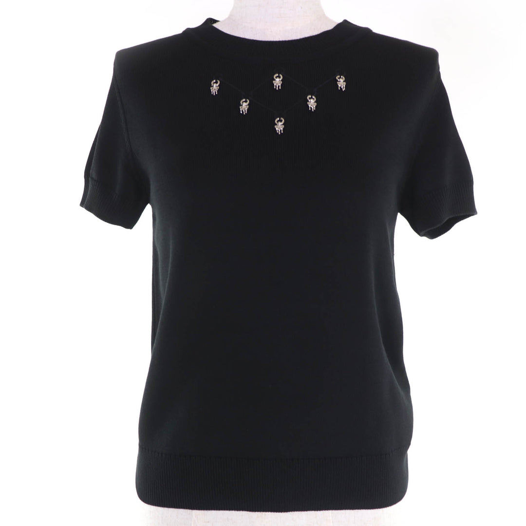 Excellent HERMES Short sleeve knit charm black Women 36 2E2603D6