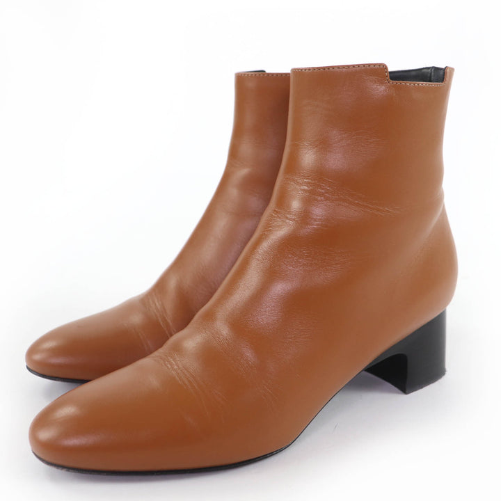 Great HERMES short boots Demarche Side ZIP Leather Brown leather Women 35.5