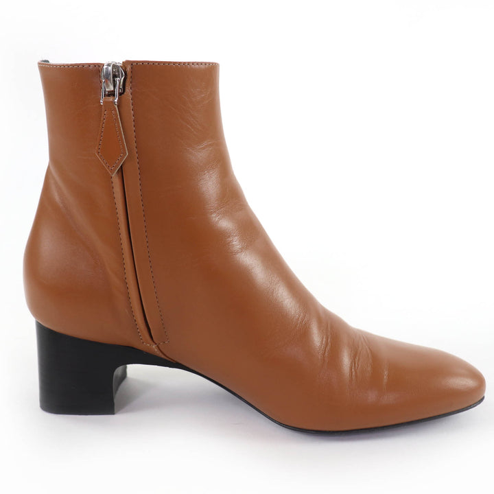 Great HERMES short boots Demarche Side ZIP Leather Brown leather Women 35.5
