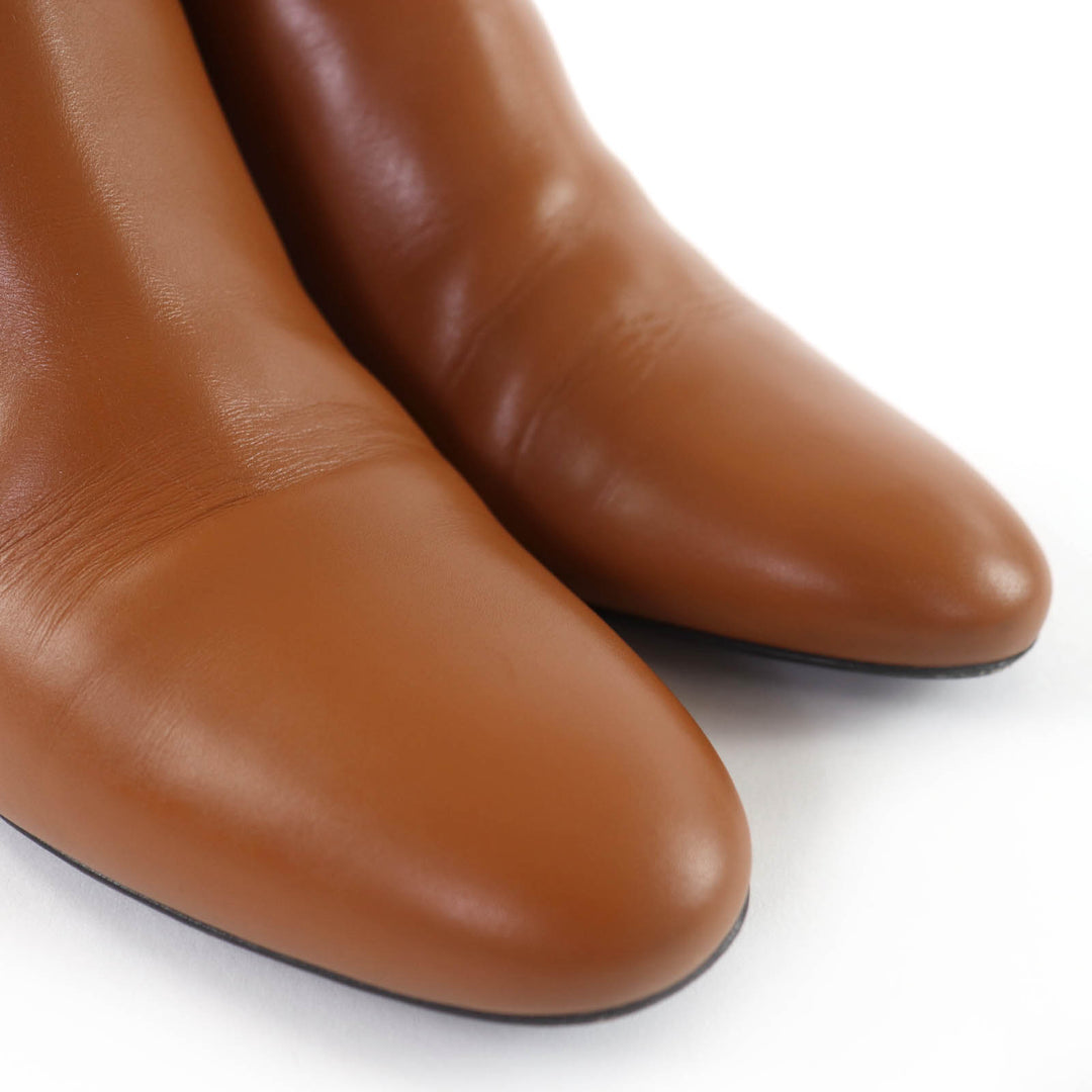 Great HERMES short boots Demarche Side ZIP Leather Brown leather Women 35.5
