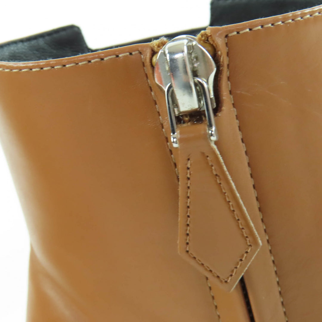 Great HERMES short boots Demarche Side ZIP Leather Brown leather Women 35.5