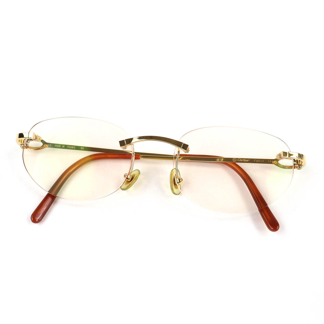 Very Good Cartier Glasses Two Point Rimless gold mens □16 135