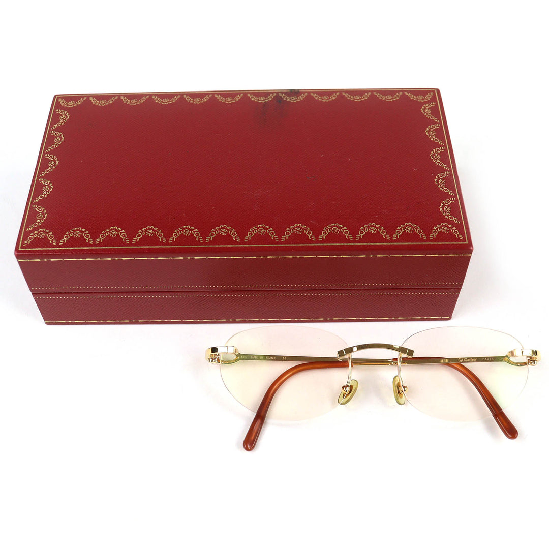 Very Good Cartier Glasses Two Point Rimless gold mens □16 135