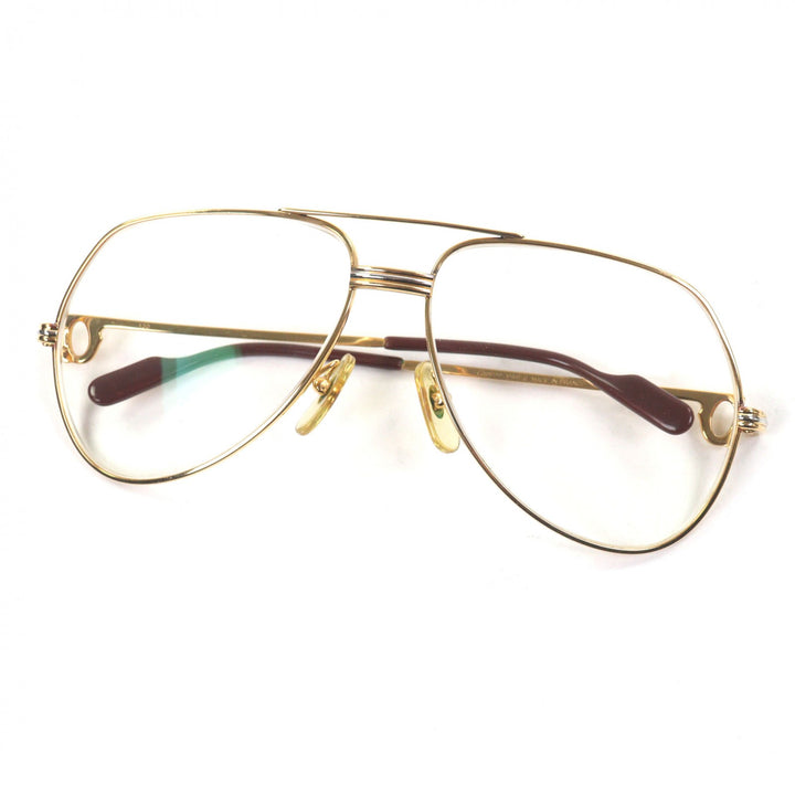 Great Cartier Glasses Trinity Two-bridge logo Metal gold ー mens