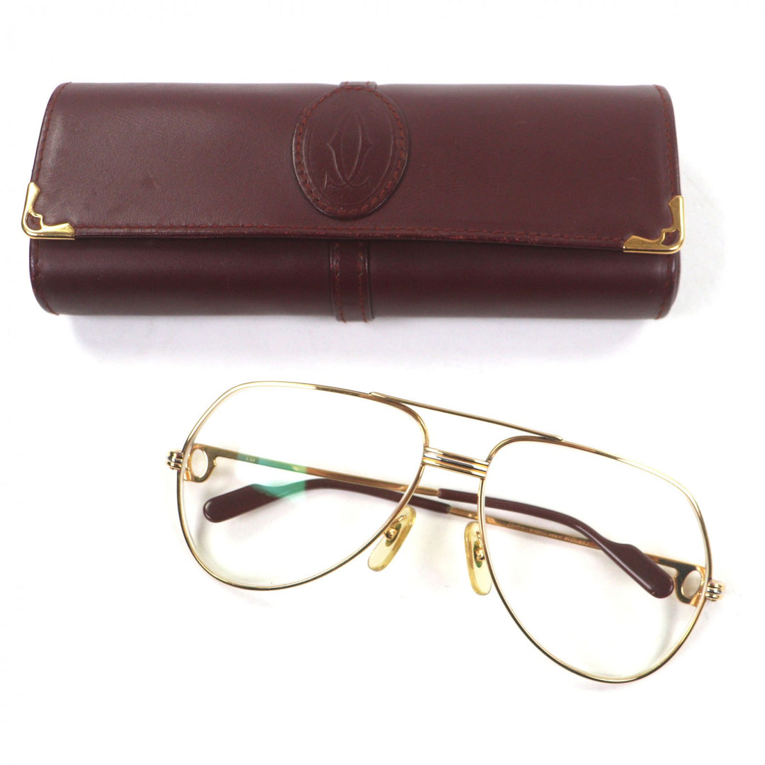 Great Cartier Glasses Trinity Two-bridge logo Metal gold ー mens