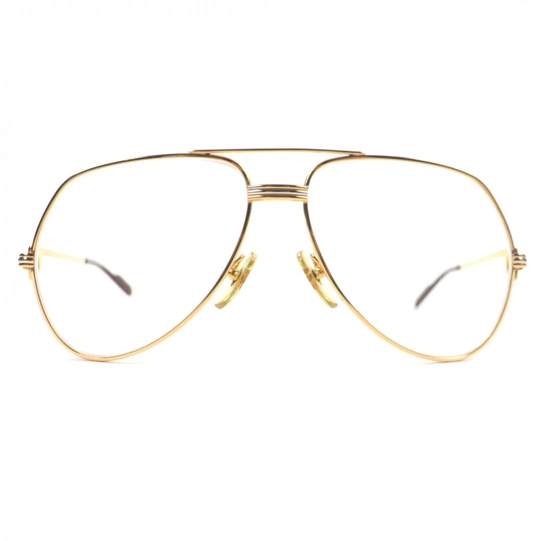 Great Cartier Glasses Trinity Two-bridge logo Metal gold ー mens