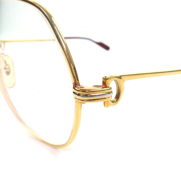 Great Cartier Glasses Trinity Two-bridge logo Metal gold ー mens