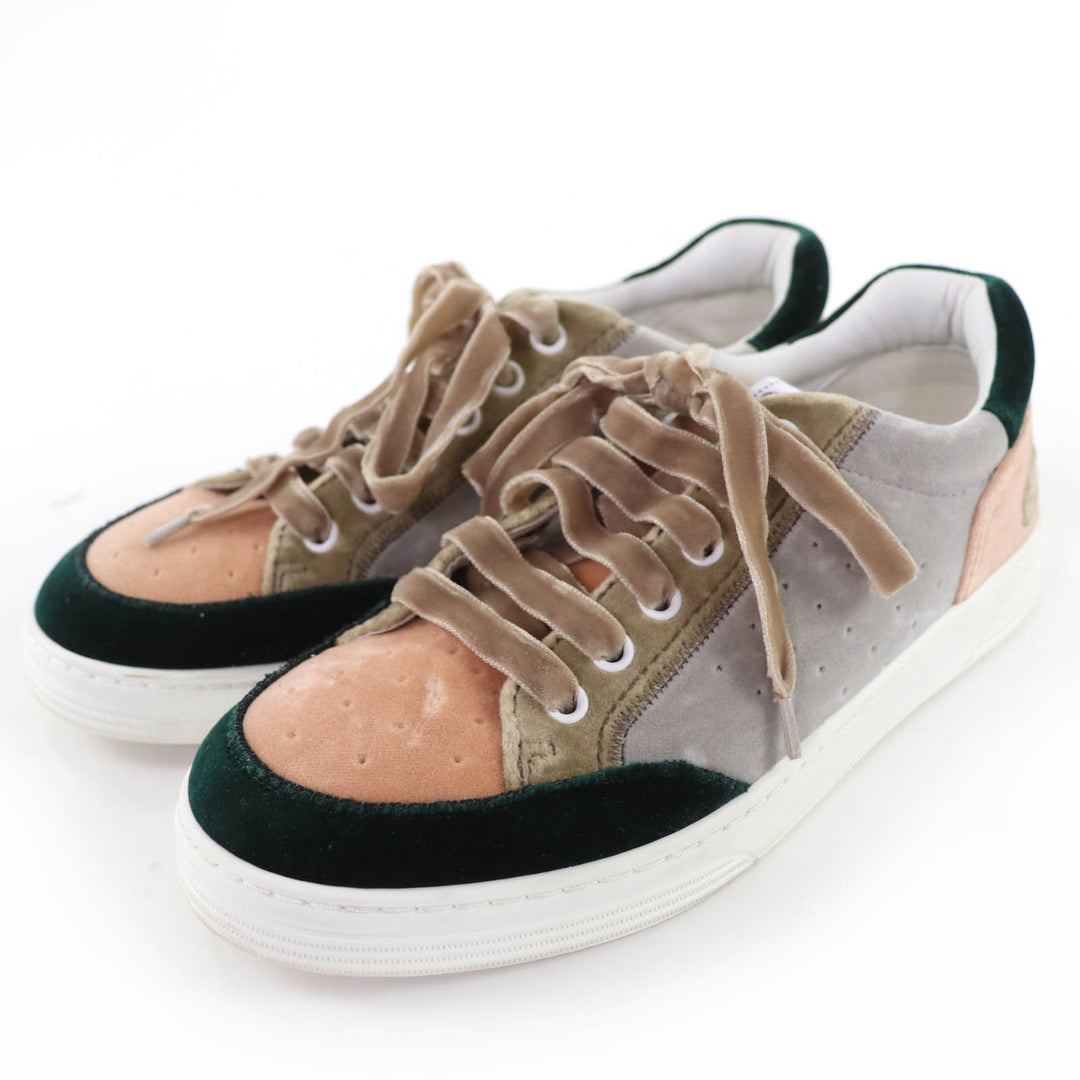 Great CHANEL Low cut sneakers Logo lace-up velvet multicolor Women 37 G36295