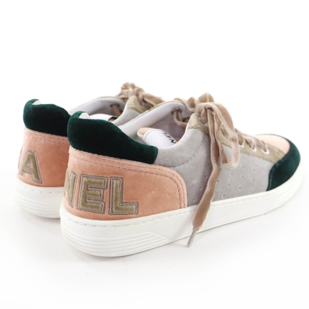 Great CHANEL Low cut sneakers Logo lace-up velvet multicolor Women 37 G36295