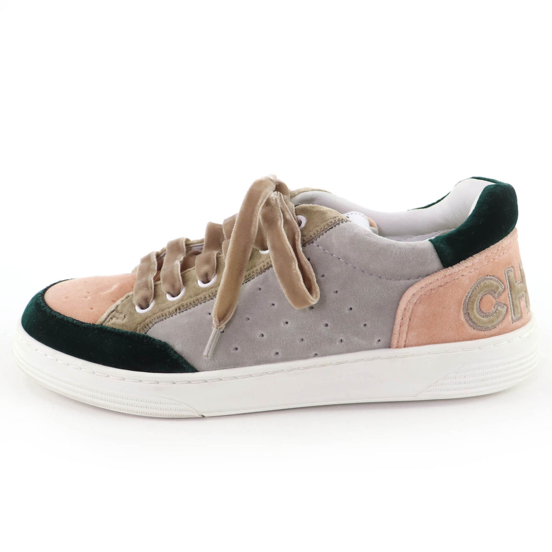 Great CHANEL Low cut sneakers Logo lace-up velvet multicolor Women 37 G36295