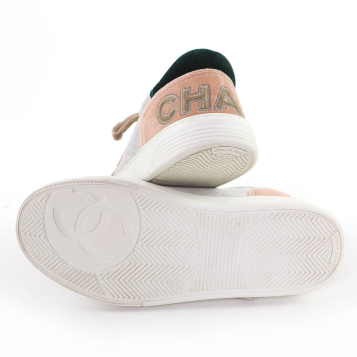 Great CHANEL Low cut sneakers Logo lace-up velvet multicolor Women 37 G36295
