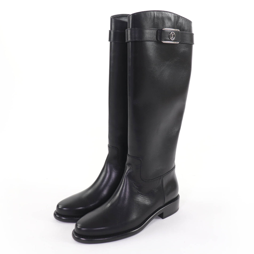 Excellent LOUIS VUITTON Knee-high boots LV logo leather black leather Women 36