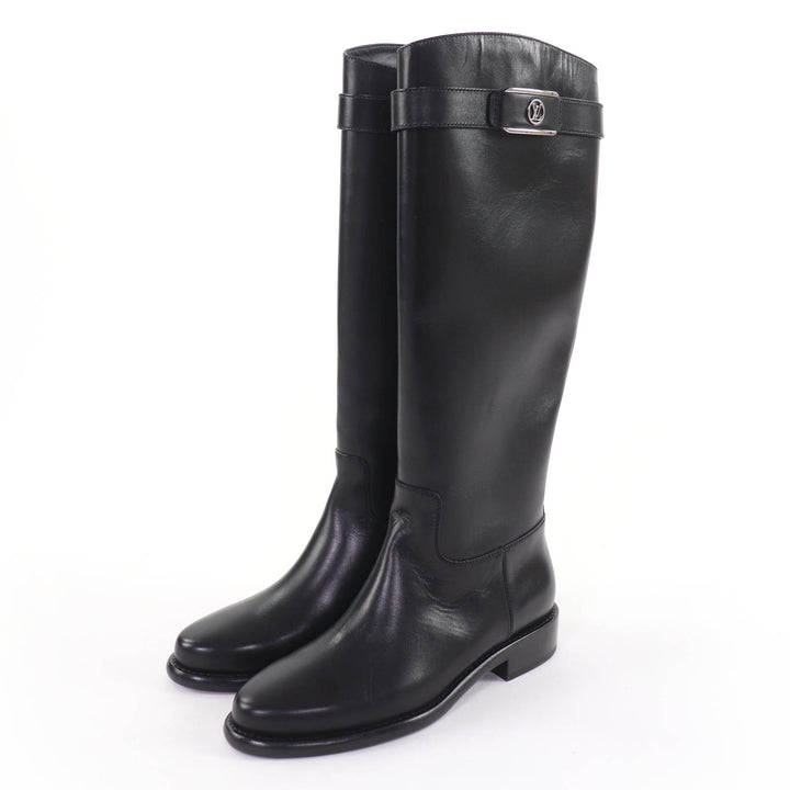Excellent LOUIS VUITTON Knee-high boots LV logo leather black leather Women 36