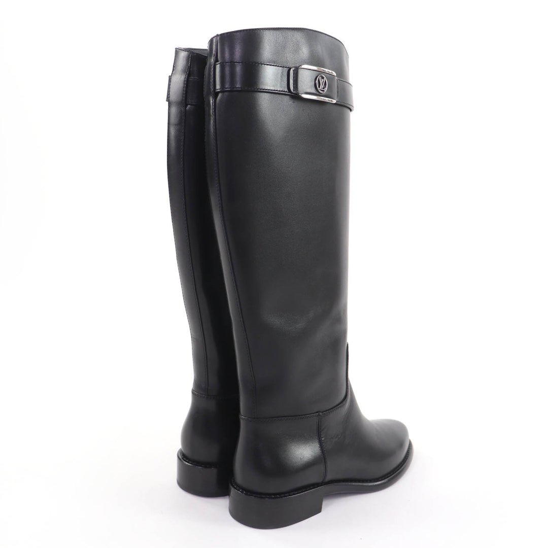 Excellent LOUIS VUITTON Knee-high boots LV logo leather black leather Women 36