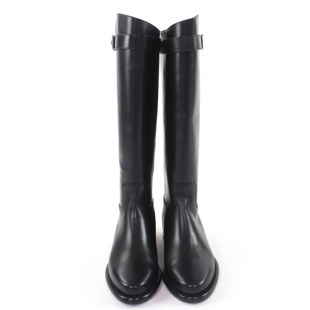 Excellent LOUIS VUITTON Knee-high boots LV logo leather black leather Women 36