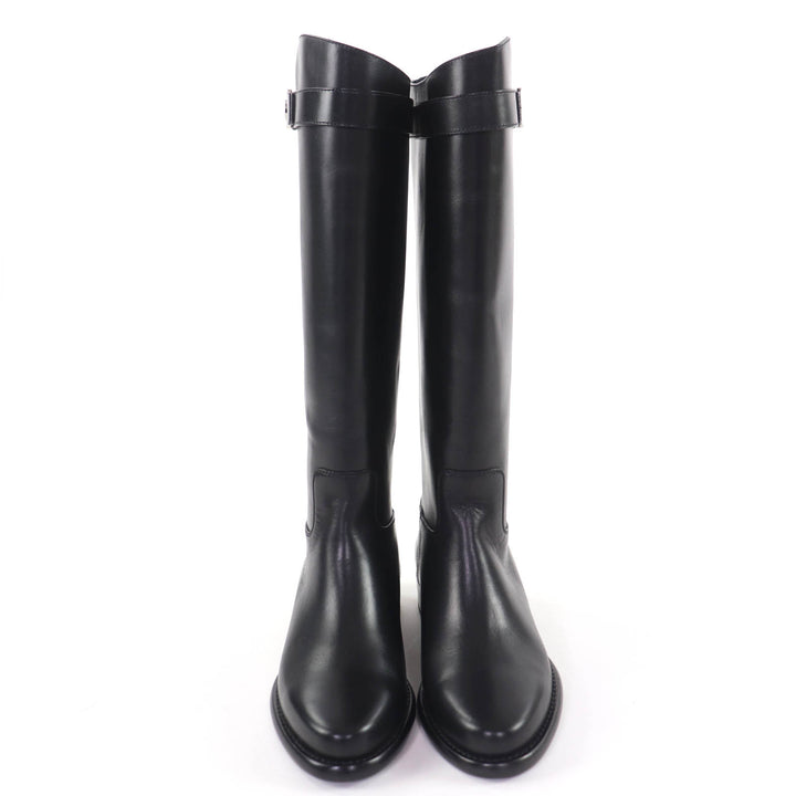 Excellent LOUIS VUITTON Knee-high boots LV logo leather black leather Women 36