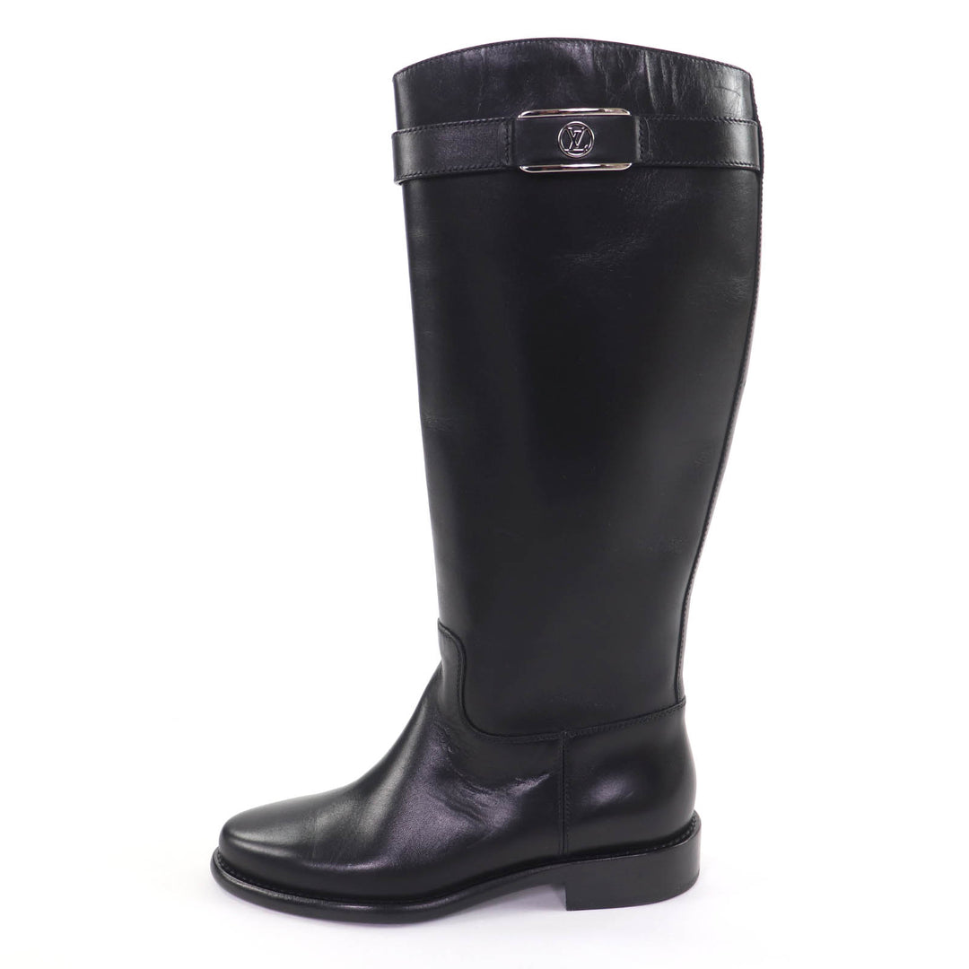 Excellent LOUIS VUITTON Knee-high boots LV logo leather black leather Women 36