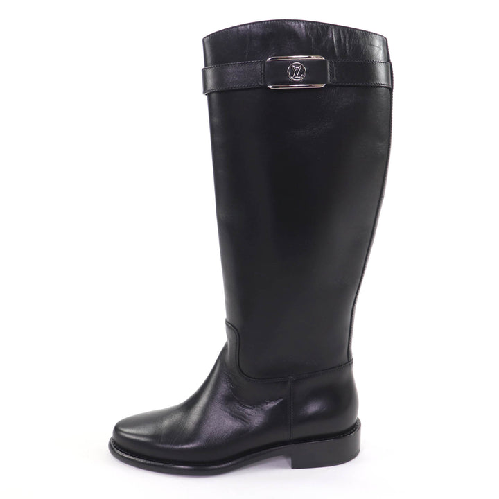 Excellent LOUIS VUITTON Knee-high boots LV logo leather black leather Women 36