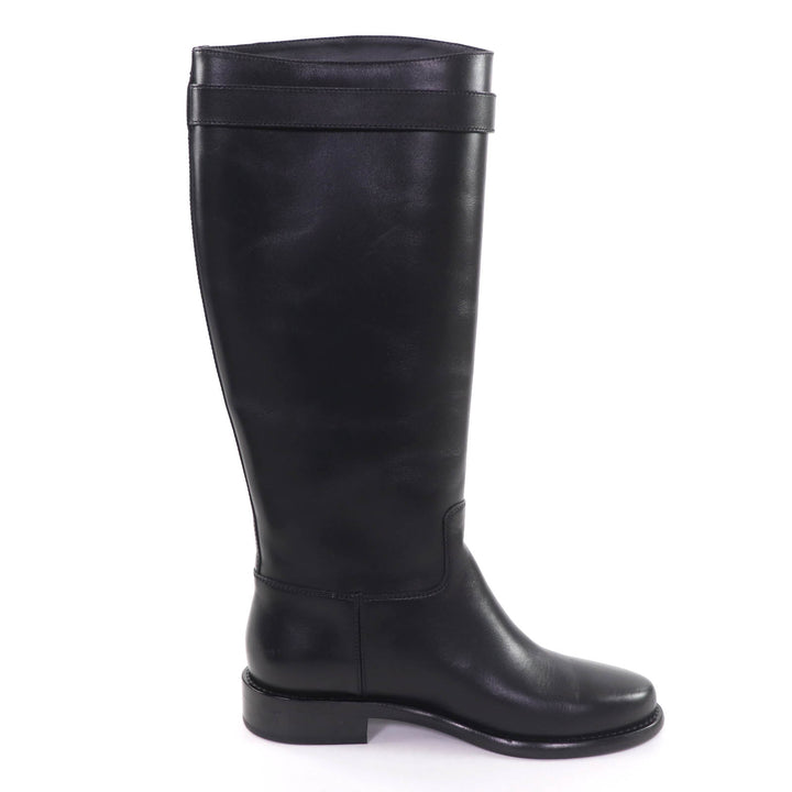 Excellent LOUIS VUITTON Knee-high boots LV logo leather black leather Women 36