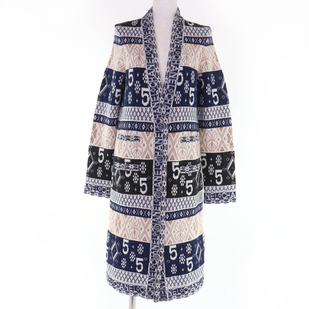 Excellent CHANEL cardigan COCO Button Logo Print Long cashmere 38 P65175K60935