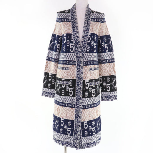 Excellent CHANEL cardigan COCO Button Logo Print Long cashmere 38 P65175K60935
