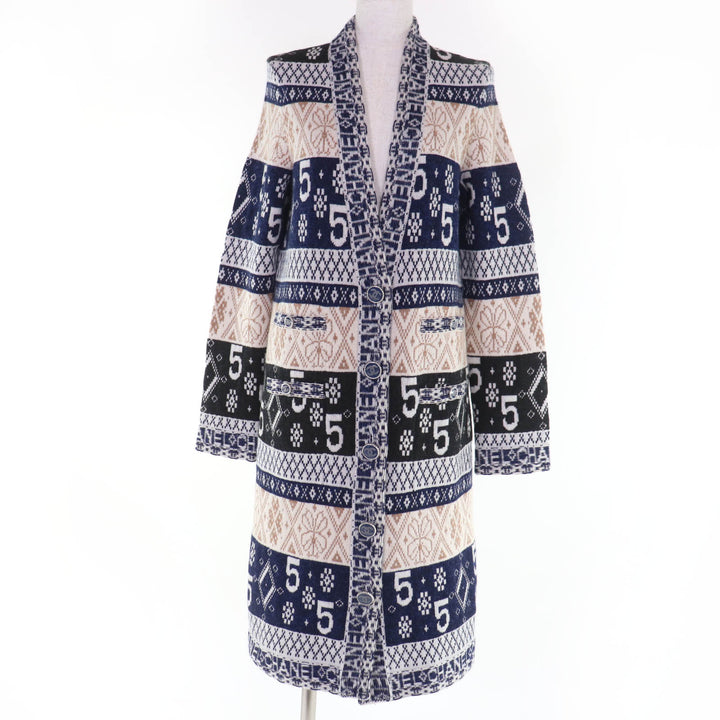 Excellent CHANEL cardigan COCO Button Logo Print Long cashmere 38 P65175K60935