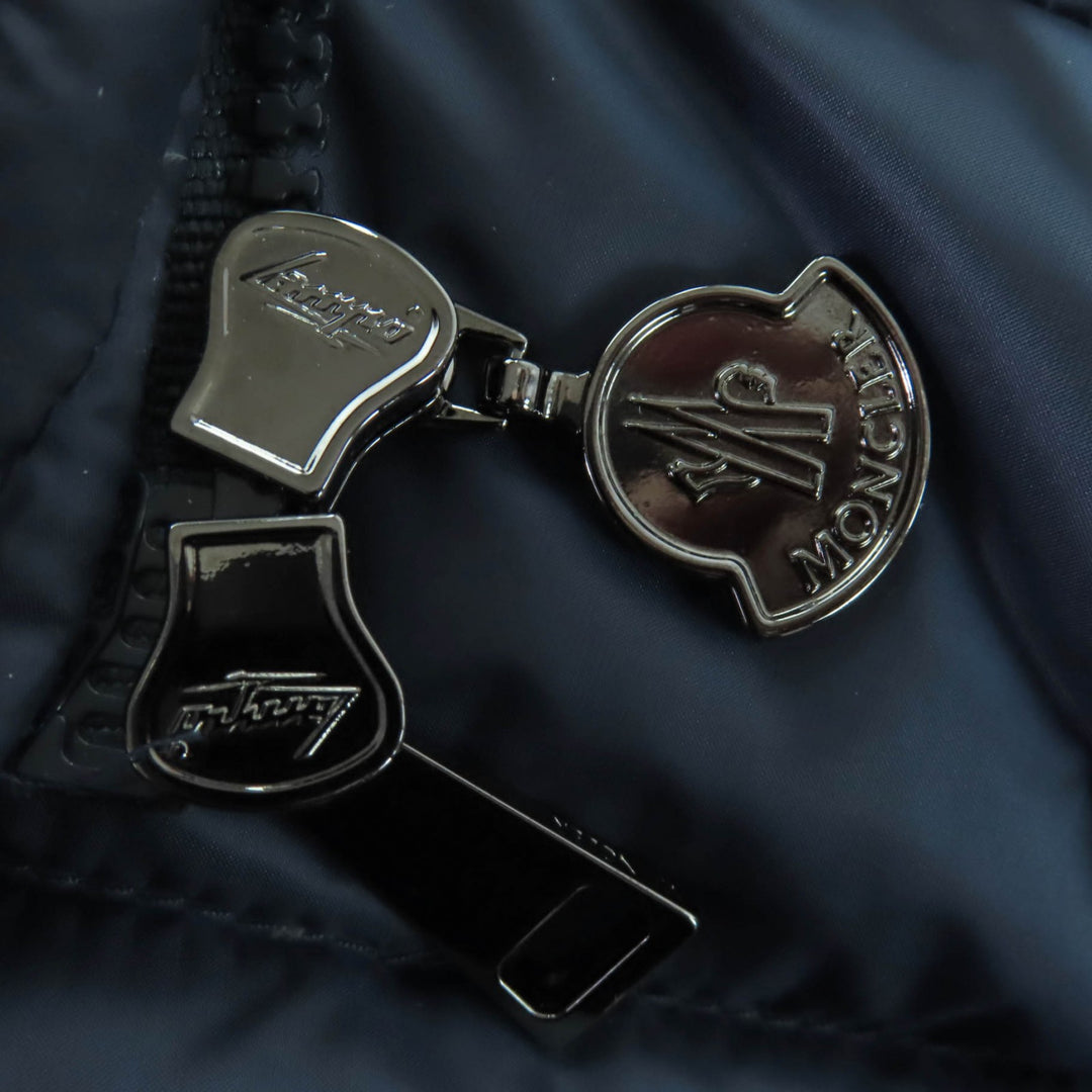 Excellent MONCLER down coat HERMINE Logo patch and hood ZIP UP Navy Women 0