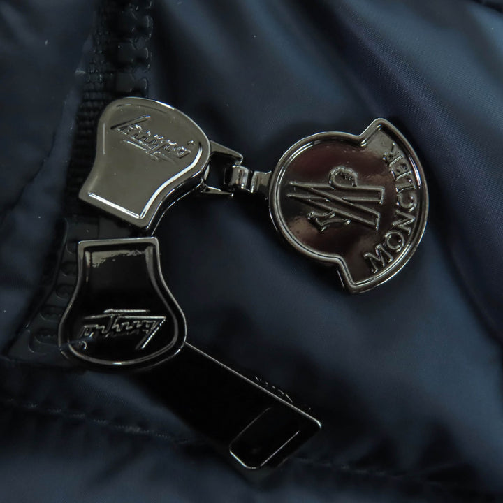 Excellent MONCLER down coat HERMINE Logo patch and hood ZIP UP Navy Women 0