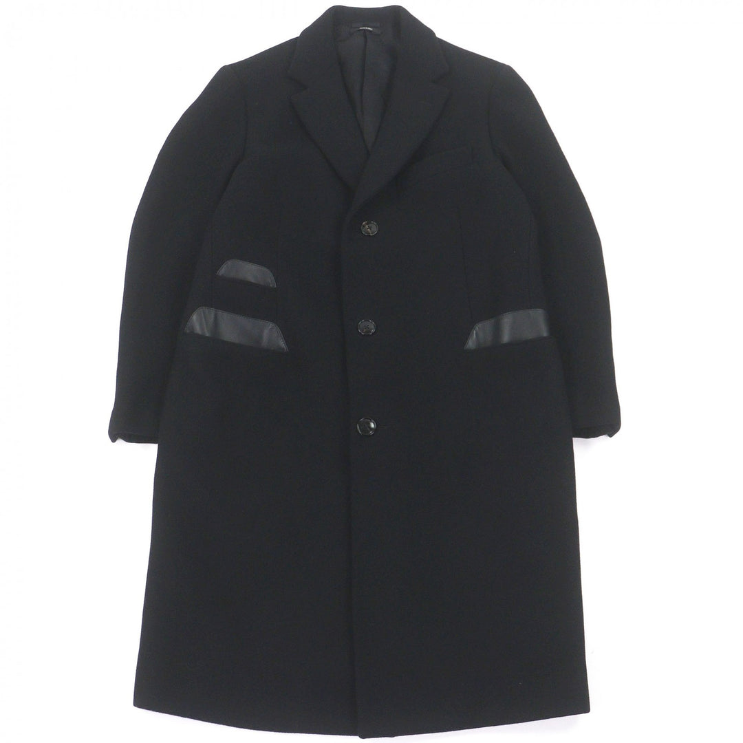 Excellent HERMES Chester coat Lambskin piping black cashmere mens 50