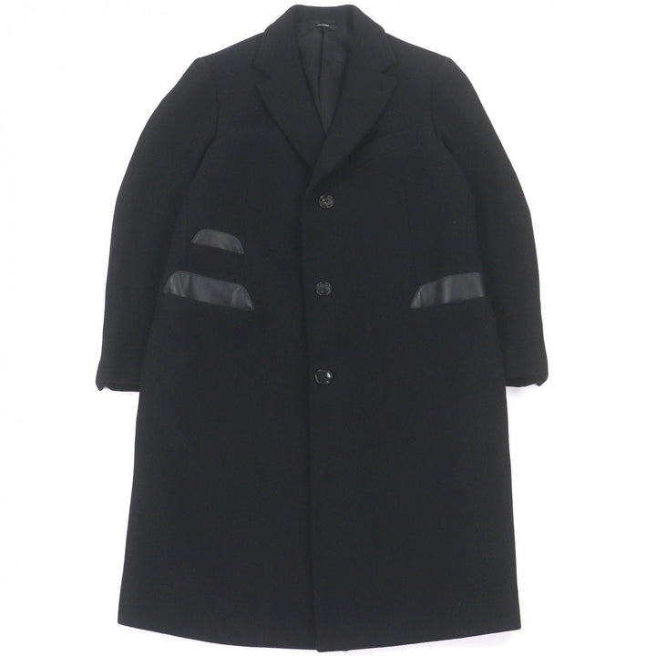 Excellent HERMES Chester coat Lambskin piping black cashmere mens 50