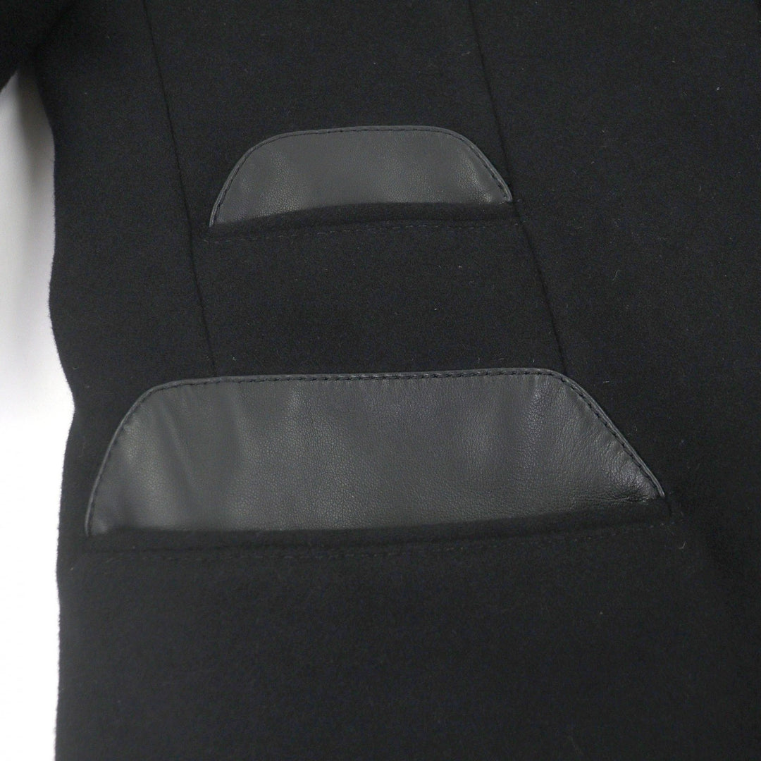 Excellent HERMES Chester coat Lambskin piping black cashmere mens 50
