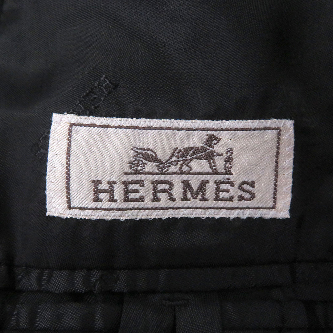 Excellent HERMES Chester coat Lambskin piping black cashmere mens 50