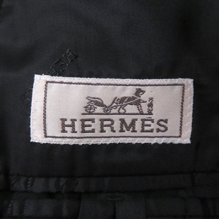 Excellent HERMES Chester coat Lambskin piping black cashmere mens 50