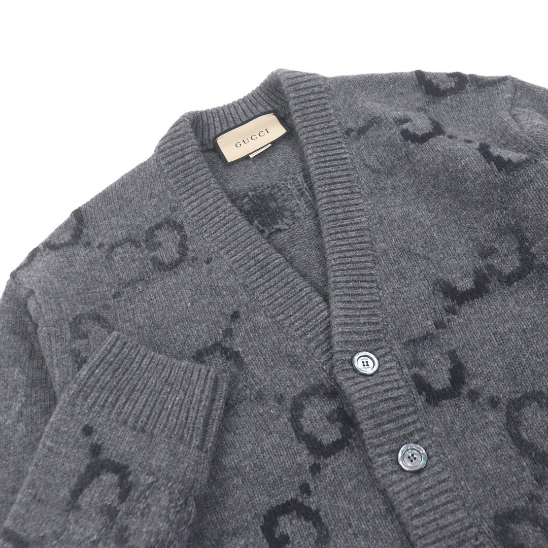 Excellent GUCCI cardigan Jumbo GG logo knit gray wool mens XS
