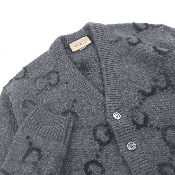 Excellent GUCCI cardigan Jumbo GG logo knit gray wool mens XS