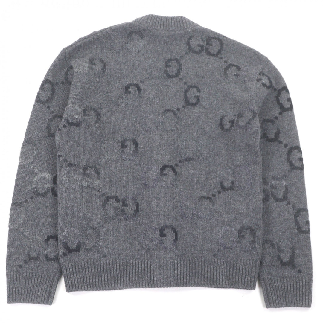 Excellent GUCCI cardigan Jumbo GG logo knit gray wool mens XS