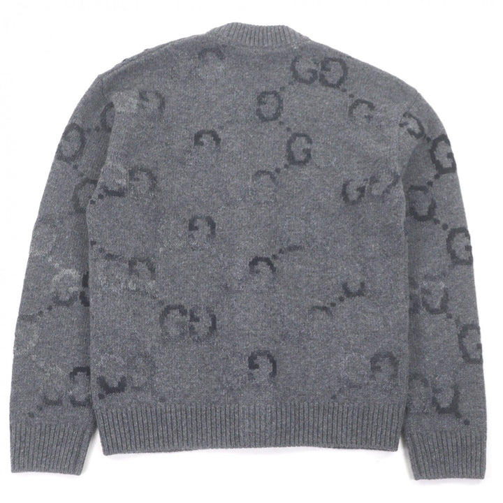 Excellent GUCCI cardigan Jumbo GG logo knit gray wool mens XS