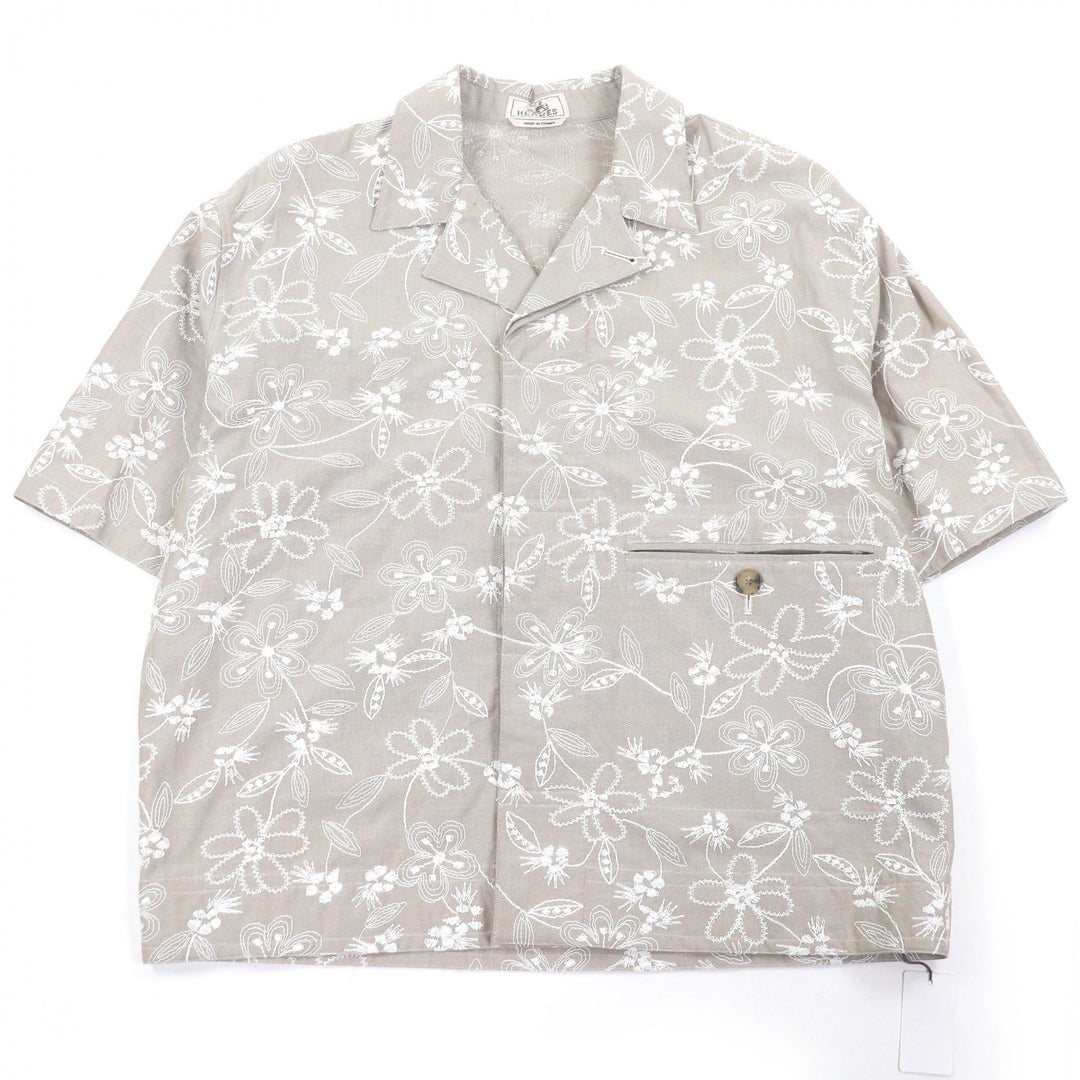 Pristine HERMES Short sleeve shirt Fleurs technique Open color beige