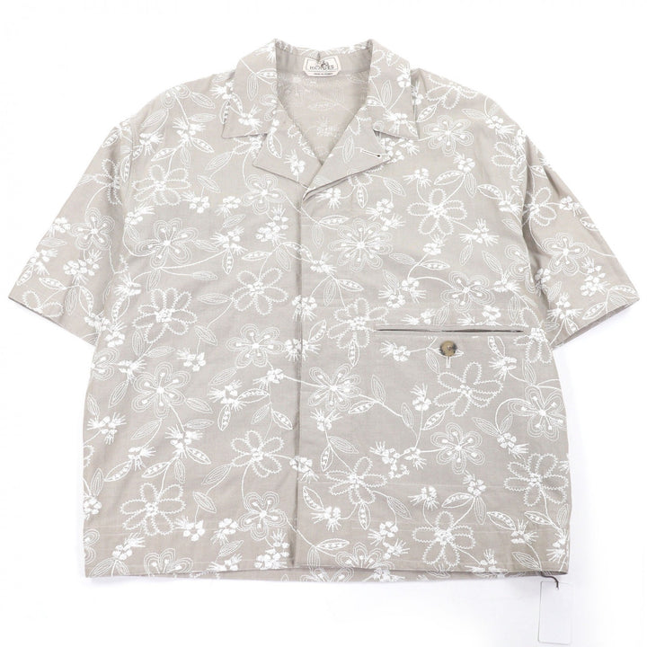 Pristine HERMES Short sleeve shirt Fleurs technique Open color beige