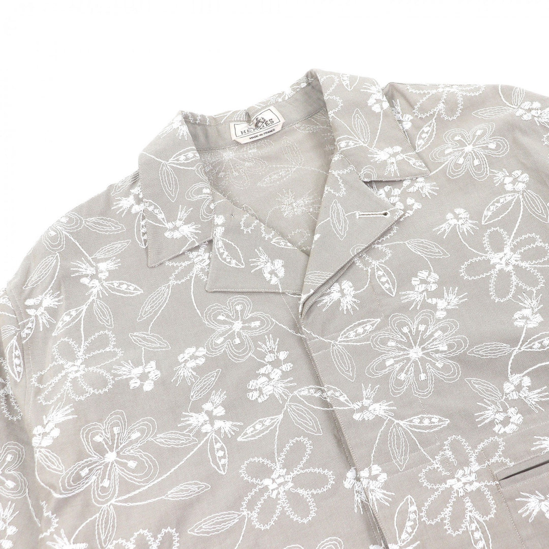 Pristine HERMES Short sleeve shirt Fleurs technique Open color beige