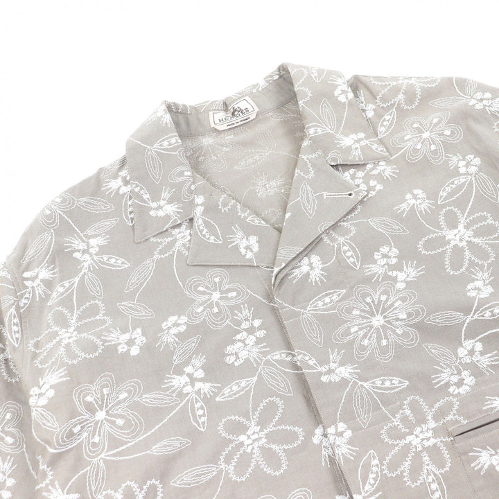 Pristine HERMES Short sleeve shirt Fleurs technique Open color beige