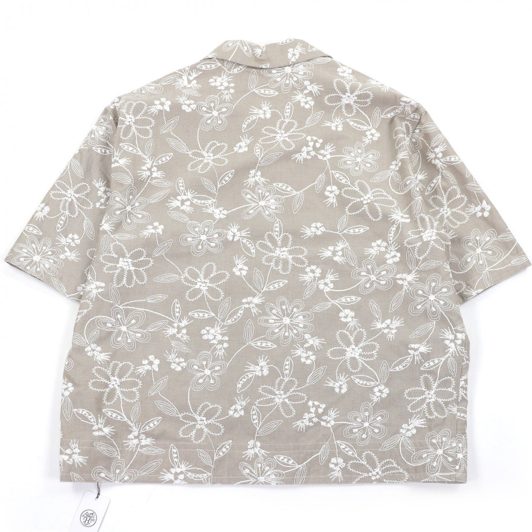 Pristine HERMES Short sleeve shirt Fleurs technique Open color beige