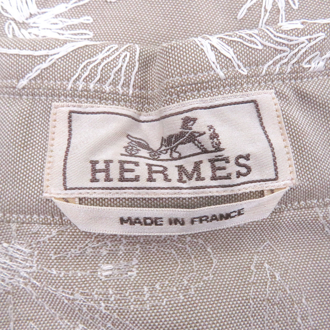 Pristine HERMES Short sleeve shirt Fleurs technique Open color beige
