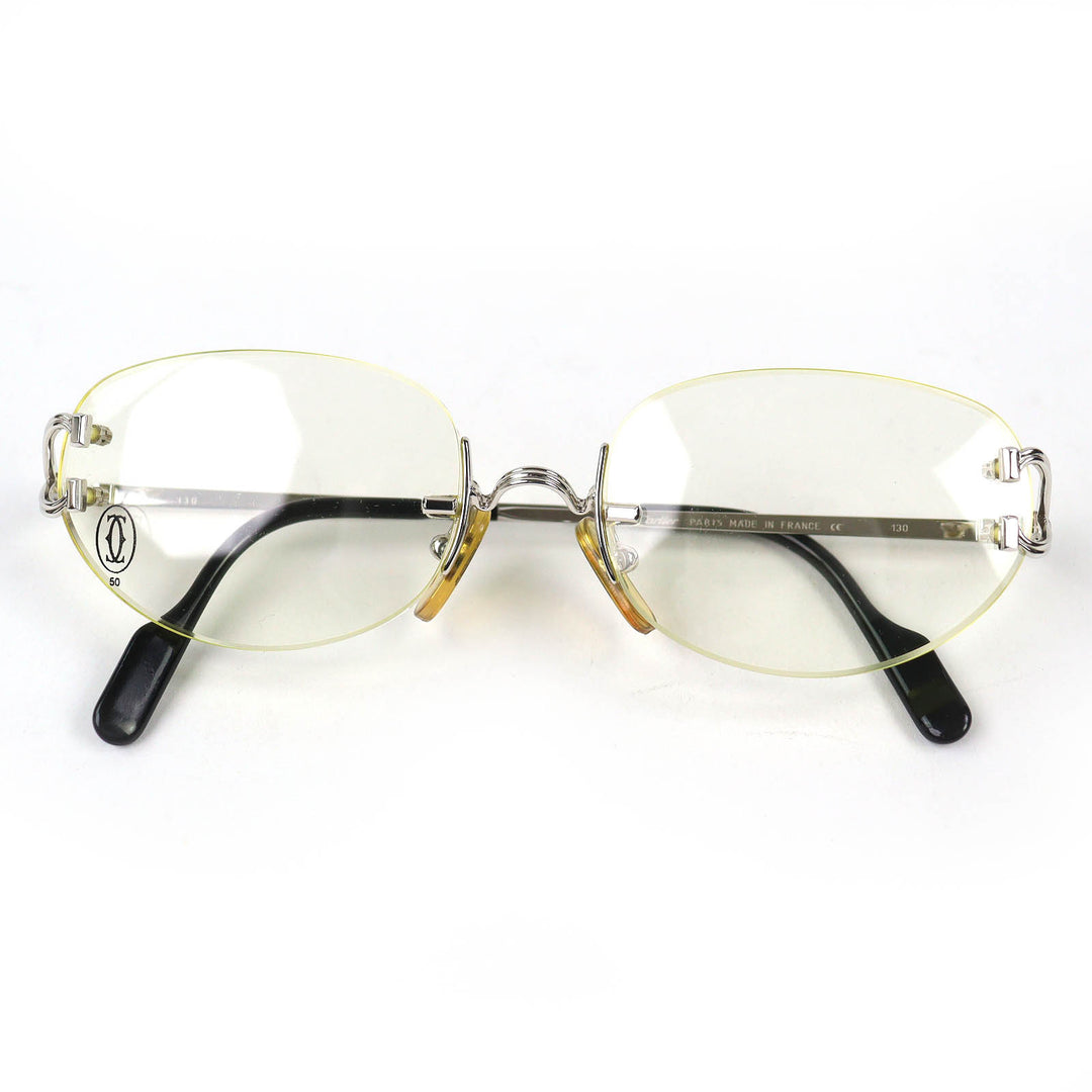 Great Cartier Glasses Trinity Two-Point Rimless Silver mens