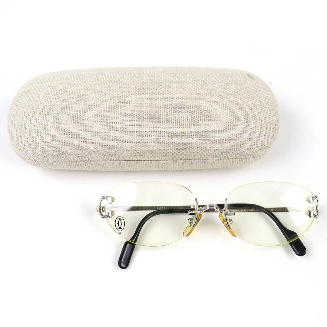 Great Cartier Glasses Trinity Two-Point Rimless Silver mens
