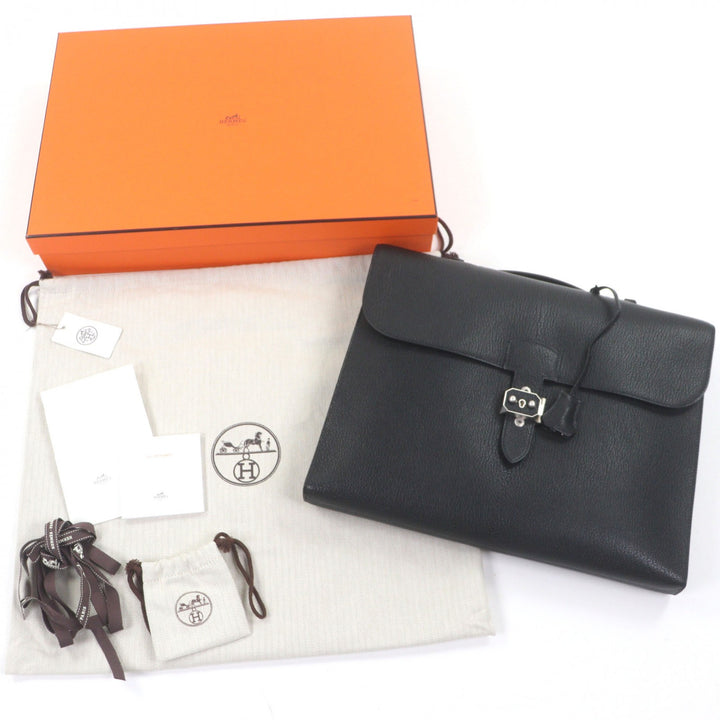 Pristine HERMES Briefcase Sac Adepeche Lite 1-37 black Shave mens